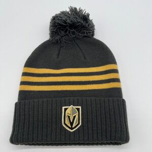 Adidas Vegas Golden Knights Beanie‎ Knit Hat Cap Black Gold Pom Sample NWT